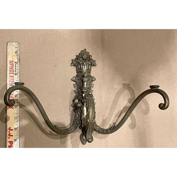 Antique  French Brass Candelabra Wall Hanging Sconce Candle Holder Fedral Foilag - Picture 4 of 10